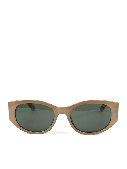 Superdry Women's Sunglasses with Beige Plastic Frame and Green Lens SDS 5007 151