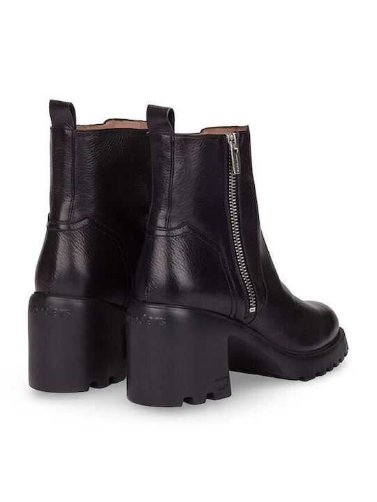 Leather Women's Ankle Boots with Medium Heel Black