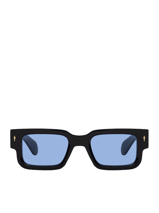 Pervedere Unisex Sunglasses with Black Horn-Rimmed Frame and Light Blue Lens 3467-01