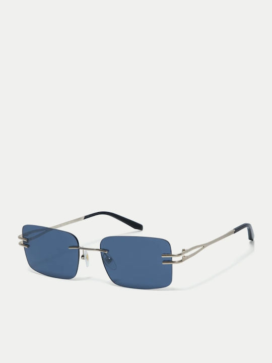 Gigi Barcelona Unisex Sonnenbrille mit Silber Metall Gestell und Blau Spiegel Linse 6862/3