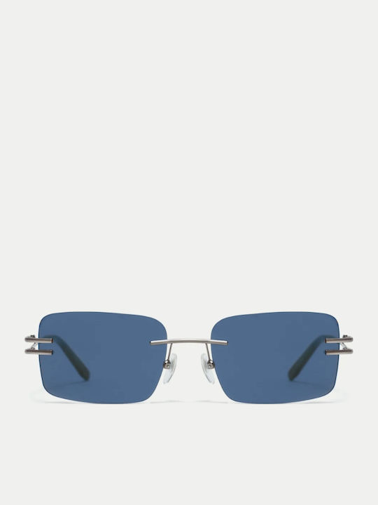 Gigi Barcelona Unisex Sonnenbrille mit Silber Metall Gestell und Blau Spiegel Linse 6862/3