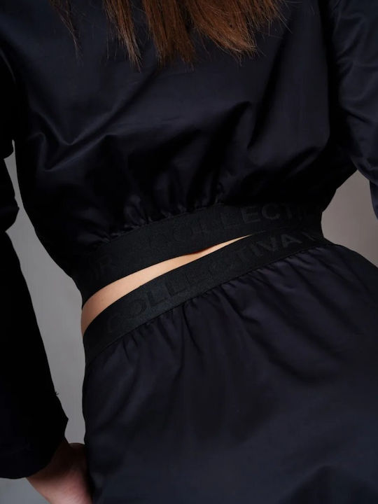 Women's Crop Top Cotton Long Sleeve Black