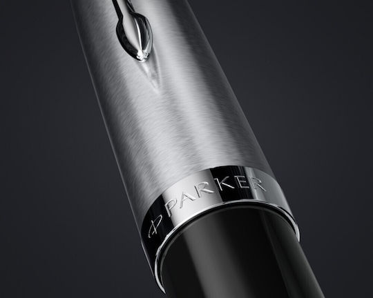 Parker Πένα Γραφής Fine από Ατσάλι με Μαύρο Μελάνι