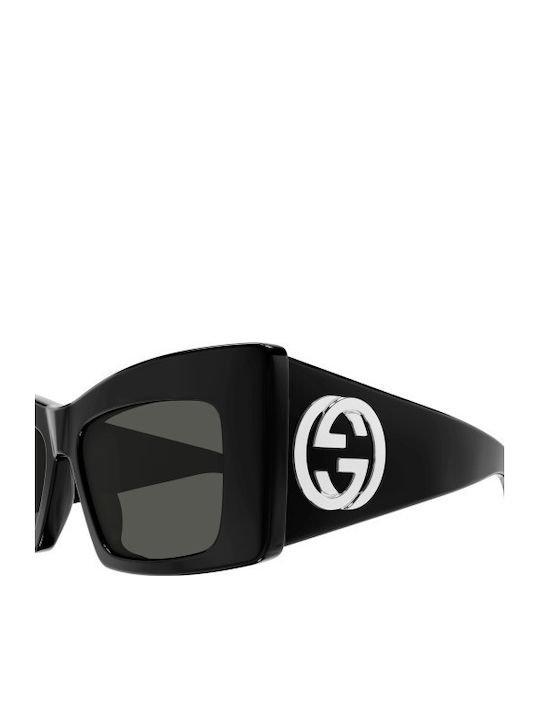 Gucci Women's Sunglasses with Black Horn-Rimmed Frame and Grey Lenses GG1842S 001