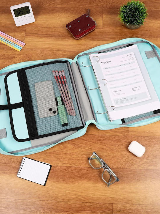 Geantă Multifuncțională de Umăr Belle Vous Sistem de Prindere Tip Binder Pentru Depozitarea Documentelor Laptop 34 X 35 Cm Realizată din Nailon Durabil Potrivită pentru Studenți Profesori Birou Turcoaz