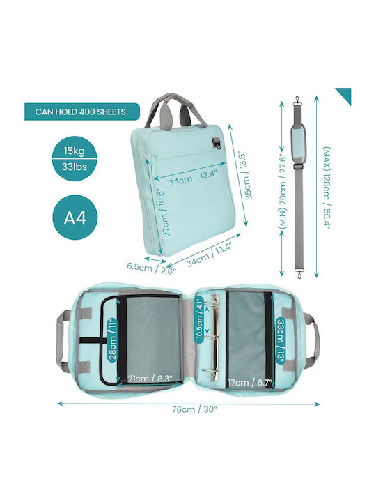 Geantă Multifuncțională de Umăr Belle Vous Sistem de Prindere Tip Binder Pentru Depozitarea Documentelor Laptop 34 X 35 Cm Realizată din Nailon Durabil Potrivită pentru Studenți Profesori Birou Turcoaz