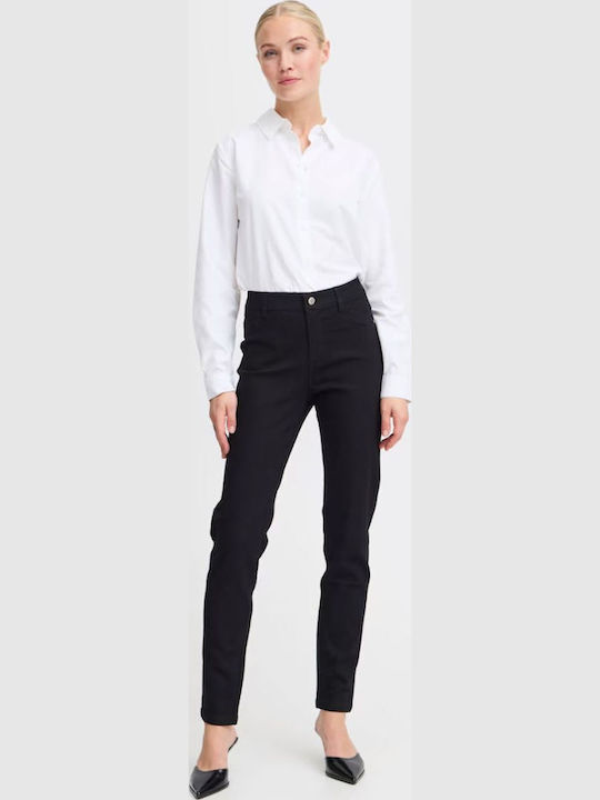 Women's Fabric Trousers with Elastic Black