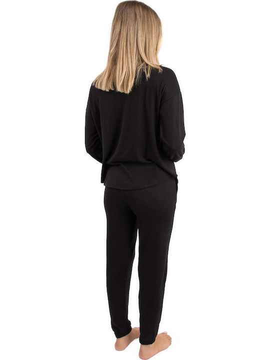 DKNY Winter Damen Pyjama-Set Black, White