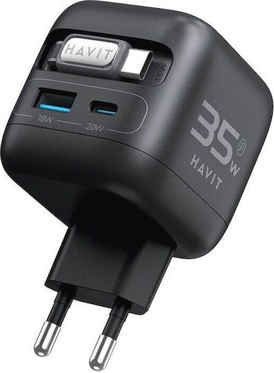 Havit Φορτιστής Χωρίς Καλώδιο GaN με Θύρα USB-A και Θύρα USB-C 35W Power Delivery Μαύρος (UC250)