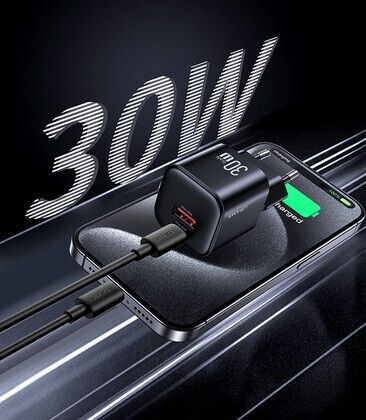 Usams Ladegerät ohne Kabel GaN mit USB-A Anschluss und USB-C Anschluss 30W Weißs (CC263)