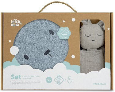Interbaby Bear Bathrobe & Muslin Comforter Set Petrol