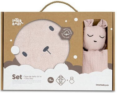 Interbaby Bear Bathrobe & Muslin Comforter Set Pink