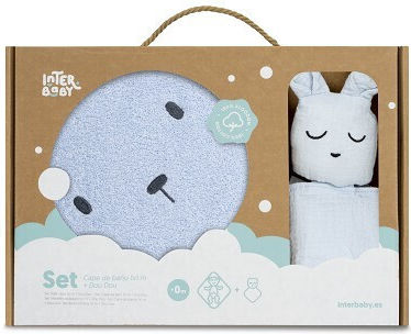 Interbaby Bear Bathrobe & Muslin Comforter Set Blue