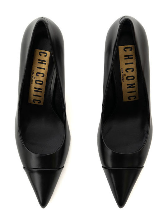 Leather Pointed Toe Black Medium Heels