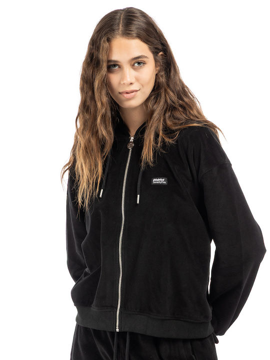 Women's Sweatshirt Jacket Velvet Hooded Black
