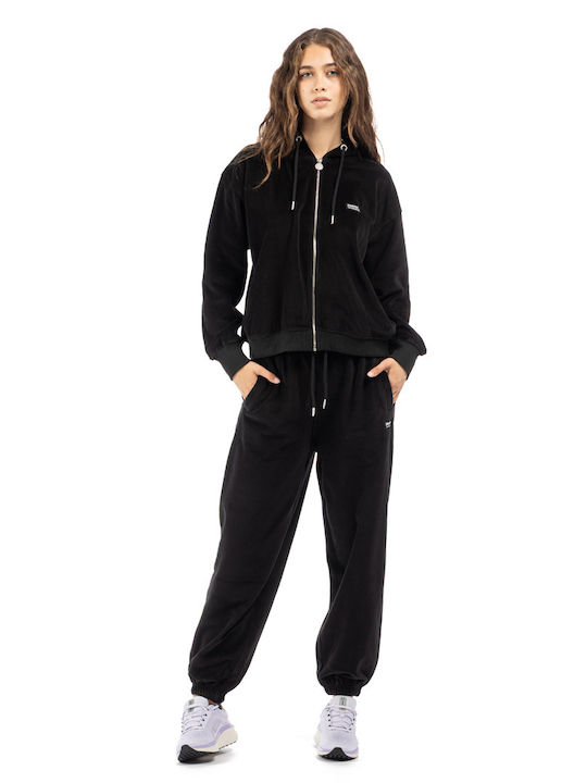 Women's Sweatshirt Jacket Velvet Hooded Black
