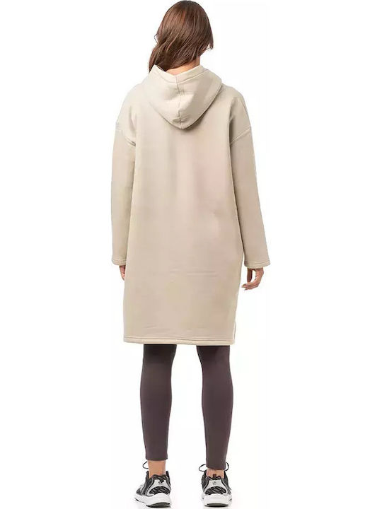 Long Women's Sweatshirt with Hood Beige