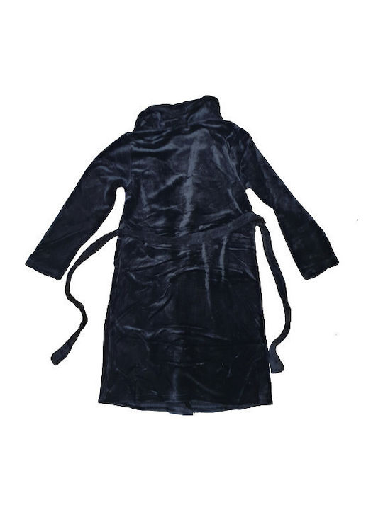 Women's Robe Fleece Fluffy Velvet Black Buttons Down