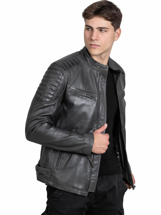 Delta Sheep Leather Jacket Biker Grey