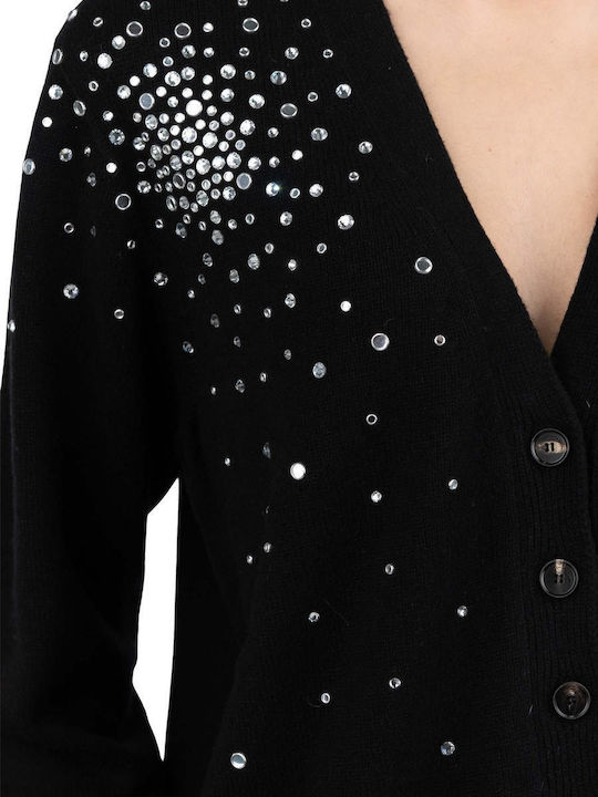 Gestrickte Damen Strickjacke mit Knöpfen Schwarze