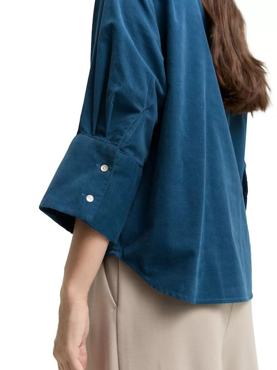 Long Sleeve Women's Corduroy Shirt Blue
