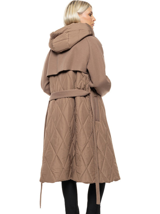 Women's Dk Beige Coat with Hood