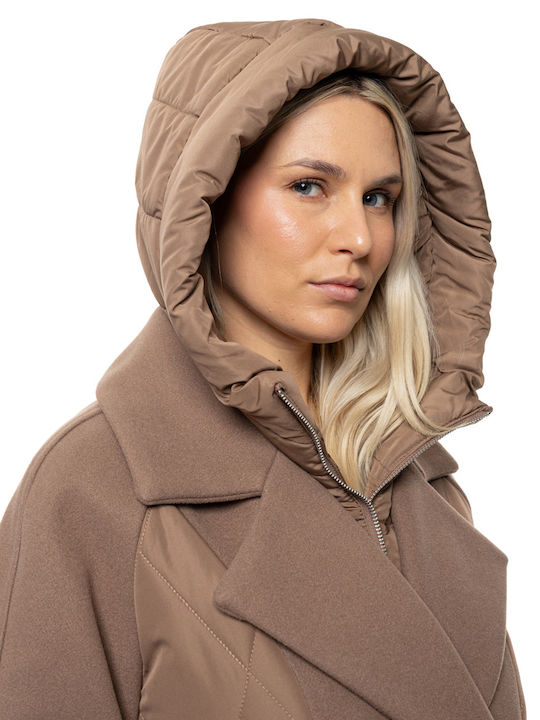 Women's Dk Beige Coat with Hood