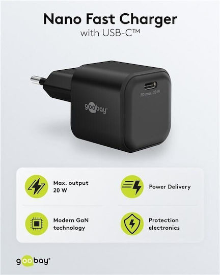 Goobay Charger Without Cable GaN with USB-C Port 20W Power Delivery Blacks (Nano)