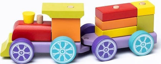 Cubika Train Locomotive Toy Wooden Colorful Cars Blocks Stacking