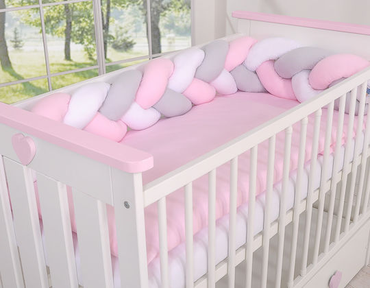 My Sweet Baby Crib Bumpers Braided Inside White, Gray, Pink