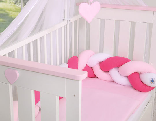 My Sweet Baby Crib Bumpers Braided Inside White, Pink, Dark Pink
