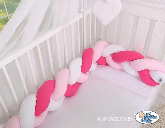 My Sweet Baby Crib Bumpers Braided Inside White, Pink, Dark Pink