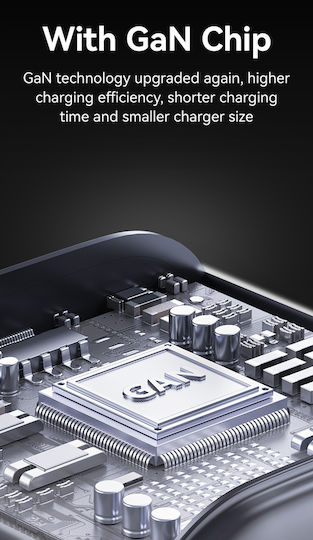 Usams Charger Without Cable GaN with USB-A Port and 2 USB-C Ports 67W Power Delivery Blacks (CC265)