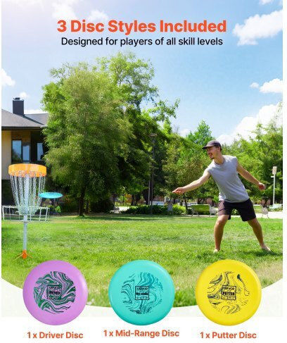 Vevor Disc Golf Set Disc Golf Starter Set 3 Pieces Flying Discs Beginners Full Body Strength Training Putter Mid-range Driver PDGA Approved Outdoor Yard Lawn Beach Park
