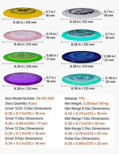 Σετ Disc Golf Vevor Σετ Εκκίνησης Disc Golf 8 Τεμαχίων Ιπτάμενοι Δίσκοι Αρχάριους Προπόνηση Δύναμης Ολόκληρου Σώματος Putter Mid-range Driver Εγκεκριμένο Pdga Εξωτερικούς Χώρους Αυλή Γκαζόν Παραλία Πάρκο