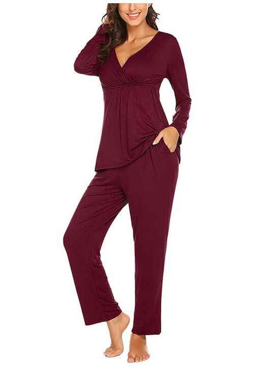 Queen Mother Maternity Pajama Set & Nursing in Burgundy color