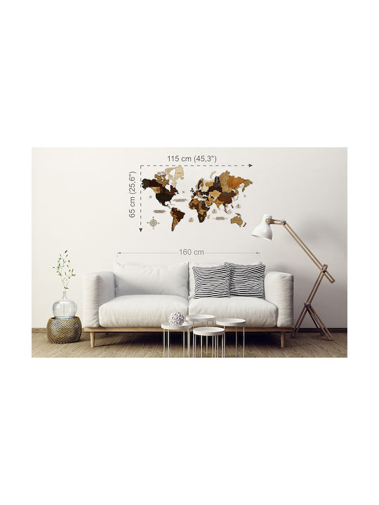New Wooden 3D World Map Wall Decor 115 x 65 Names Code 94255