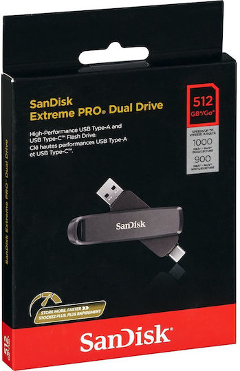 Sandisk Extreme PRO Dual 512GB USB 3.2 Stick with USB-C & USB-A Connection Black