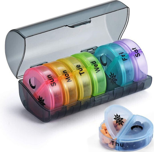 Cutie de Depozitare Medicamente Flippy 7 Zile 14 Compartimente Cutie Suport Containere Detasabile Portabile Containere Colorate Suport Negru 17.5x11x9.5 Cm