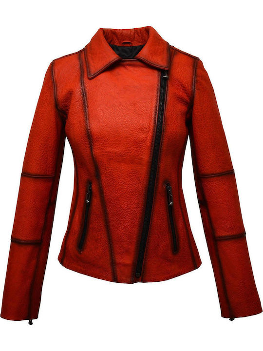 Women's Lifestyle Leather Jacket for Winter Red