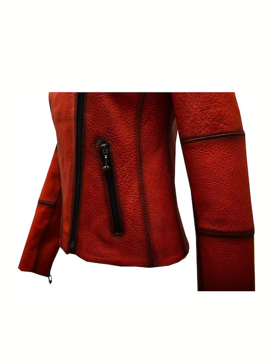 Women's Lifestyle Leather Jacket for Winter Red