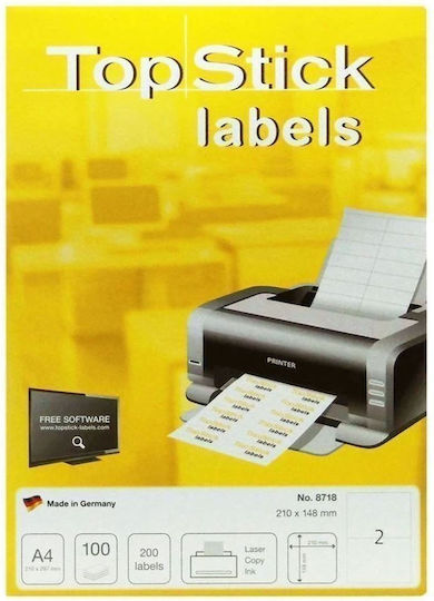 Topstick 200 Self-Adhesive Rectangular A4 Labels 210x148mm