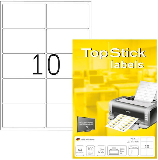 Topstick 1000 Αυτοκόλλητες Ετικέτες Α4 Ορθογώνιες 99.1x57mm