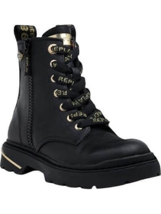 Anatomical Leather Kids Boots with Laces Black