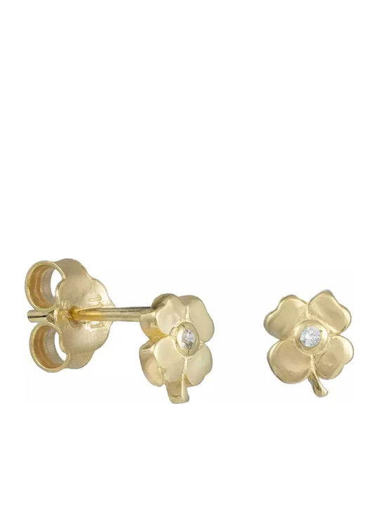 Four-Leaf Clover Stud Earrings with Stones in 9K Gold