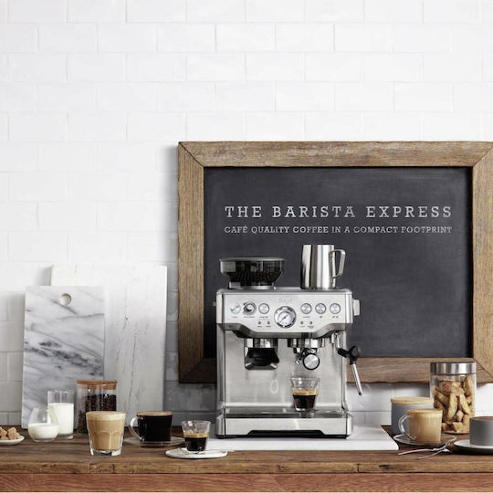 Sage the Barista Express BES875UK Automatic Espresso Coffee Machine 1850W Pressure 15bar with Grinder Silver BES875UK