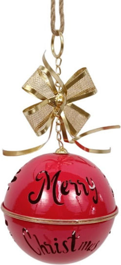 Due esse Christmas Hanging Bell Red Gold Bow Metal 19cm