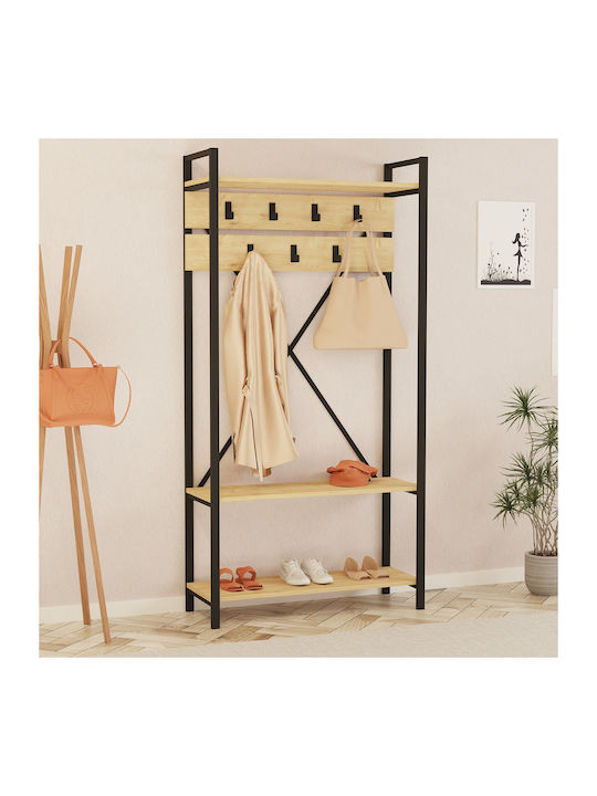 Entry Furniture with Hanger & Shoe Rack Natural / Black 90x34x180cm