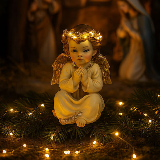 Due esse Christmas Figure Illuminated Cherub Cream Gold Ceramic 14x11x11cm 4 Designs