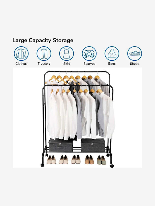 Uncle George Wheeled Floor Garment Rack made of Metal Black 110x55x150cm